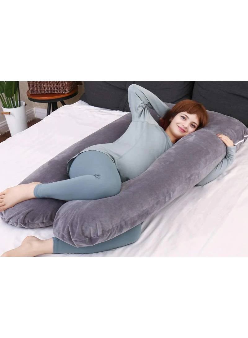 Blueberry - Luxury Body Pregnancy Pillow Back Pain Support With Soft Cover - Jumbo Size Velvet Grey 130 x 70cm - Image 1