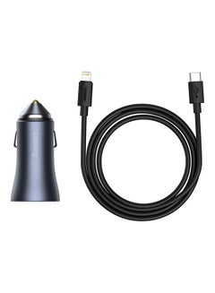 Car Charger 40W USB-C Adapter PD 3.0 and QC 4.0 Phone Fast Charging With Simple Wisdom Data Cable Type-C To Lightning (1m for iPhone 14, 14 Pro, 13, 13 Pro, 12, 12 Pro, 11, X, Samsung, Huawei and Many More - Grey