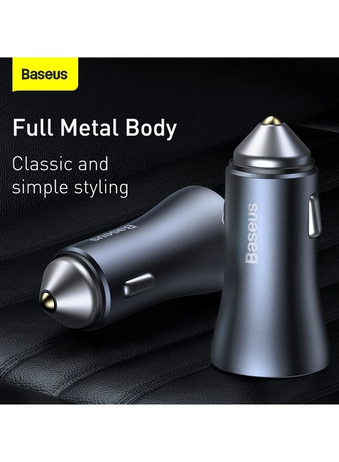 Baseus - Car Charger 40W USB-C Adapter PD 3.0 and QC 4.0 Phone Fast Charging With Simple Wisdom Data Cable Type-C To Lightning (1m for iPhone 14, 14 Pro, 13, 13 Pro, 12, 12 Pro, 11, X, Samsung, Huawei and Many More - Grey - Image 1