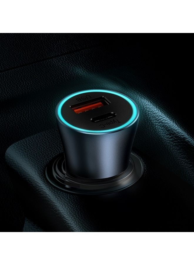 Baseus - Car Charger 40W USB-C Adapter PD 3.0 and QC 4.0 Phone Fast Charging With Simple Wisdom Data Cable Type-C To Lightning (1m for iPhone 14, 14 Pro, 13, 13 Pro, 12, 12 Pro, 11, X, Samsung, Huawei and Many More - Grey - Image 1
