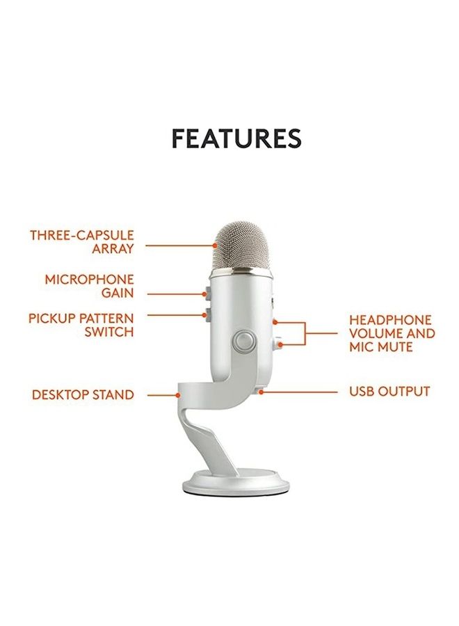 Logitech USB Microphone For Recording Streaming Gaming Podcasting On PC Condenser Mic Logitech Blue-Yeti -Silver Silver - Image 2