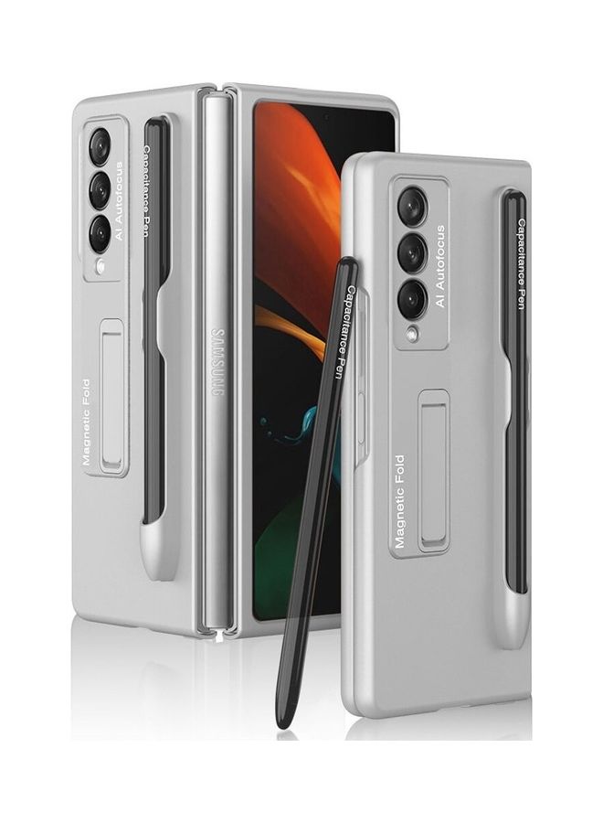 MARGOUN Samsung Galaxy Z Fold 3 5G Case with Pen and Kickstand Shockproof Slim Flip Cover Silver - Image 1