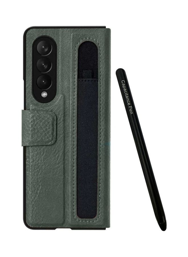 MARGOUN Samsung Galaxy Z Fold 3 5G Case with Pen Premium Leather Flip Case with Built-in Kickstand Green - Image 1