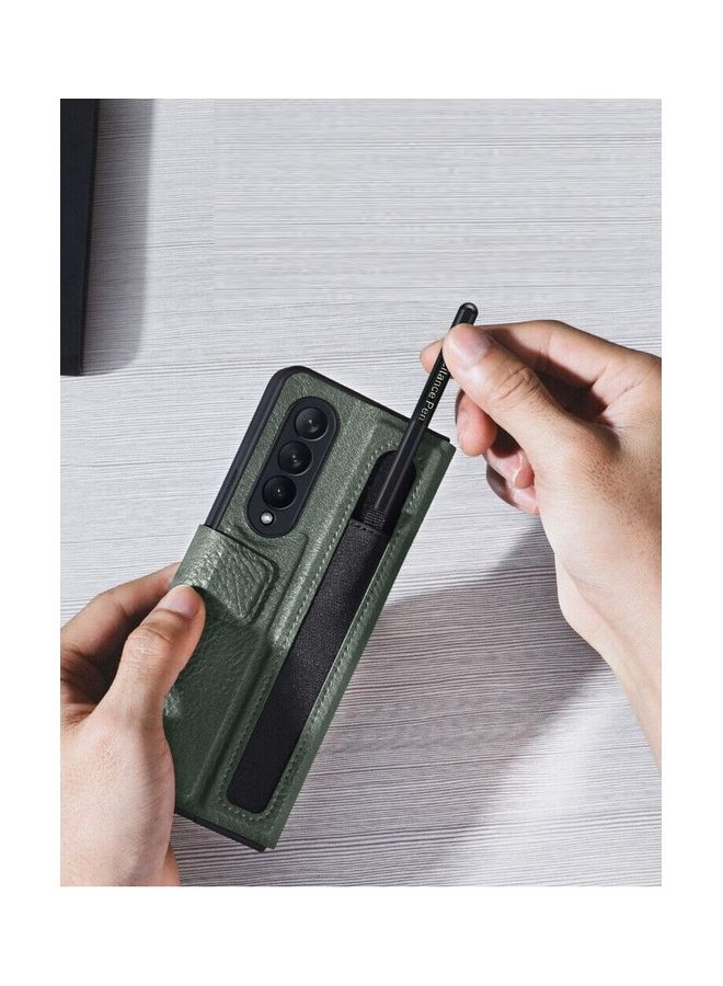 MARGOUN Samsung Galaxy Z Fold 3 5G Case with Pen Premium Leather Flip Case with Built-in Kickstand Green - Image 3