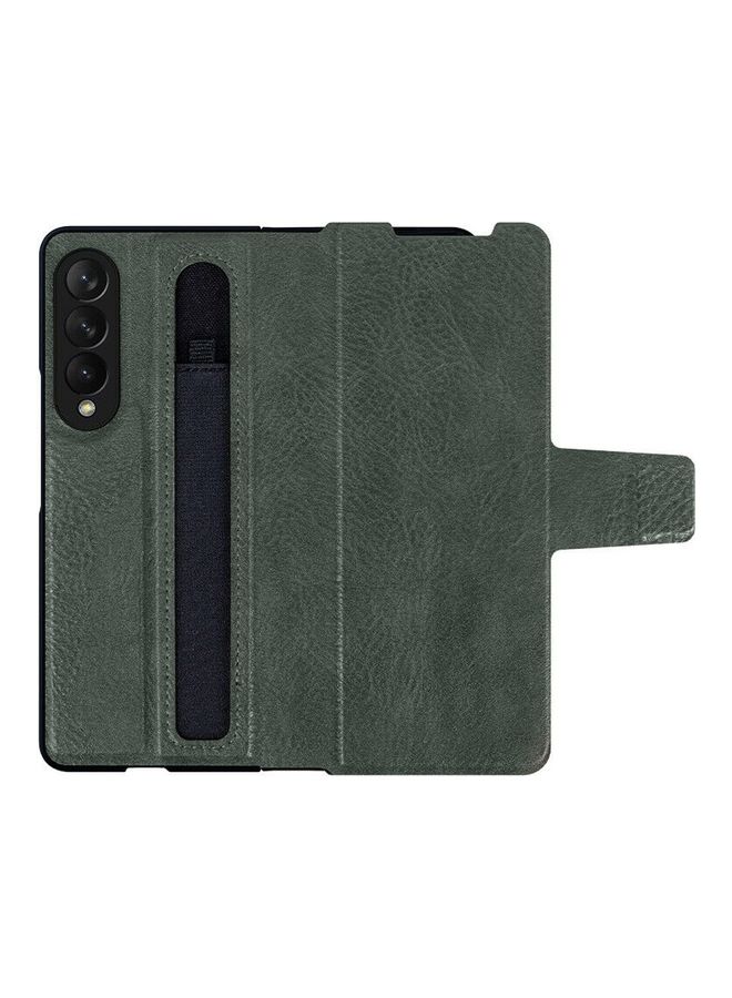 MARGOUN Samsung Galaxy Z Fold 3 5G Case with Pen Premium Leather Flip Case with Built-in Kickstand Green - Image 4
