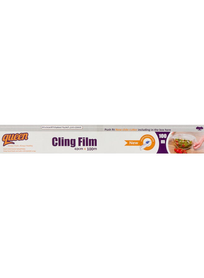 Queen On Roll With Cutter Food Cling Film Clear 40 cm x 100meter - Image 1