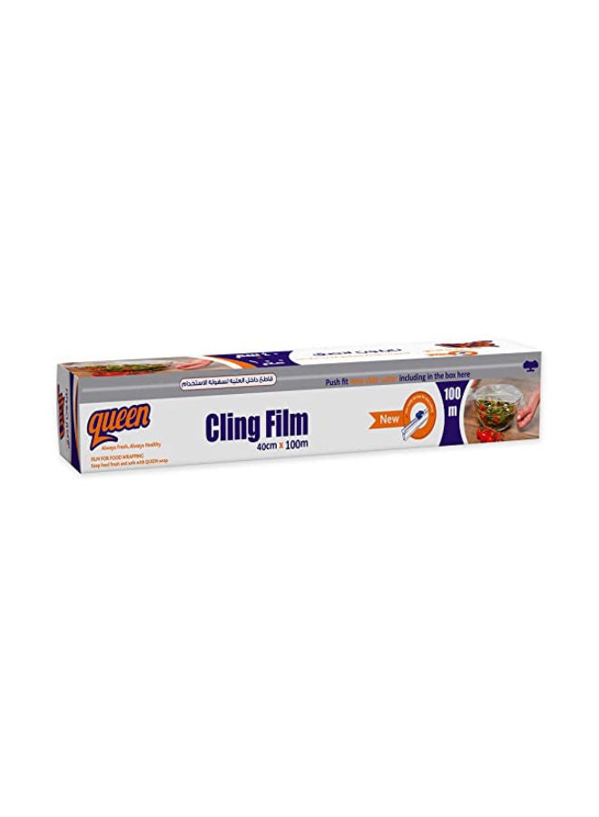 Queen On Roll With Cutter Food Cling Film Clear 40 cm x 100meter - Image 2