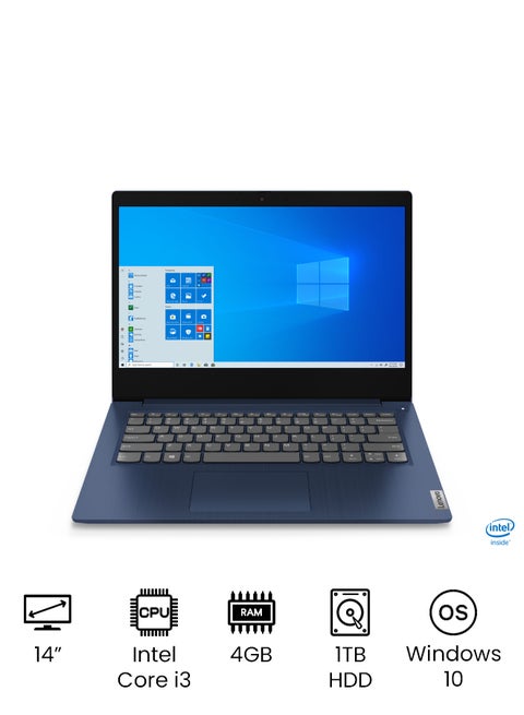IdeaPad 3 14IIL05 Laptop with 14-Inch FHD Display, 10th Gen Core i3-1005G1 / 4GB RAM / 1TB HDD / Intel UHD Graphics / Windows 10 / English/Arabic Abyss Blue