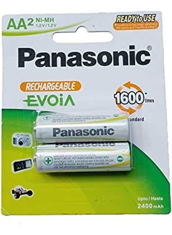 Panasonic - 2-Piece AA2 Rechargeable Batteries White/Green - Image 1