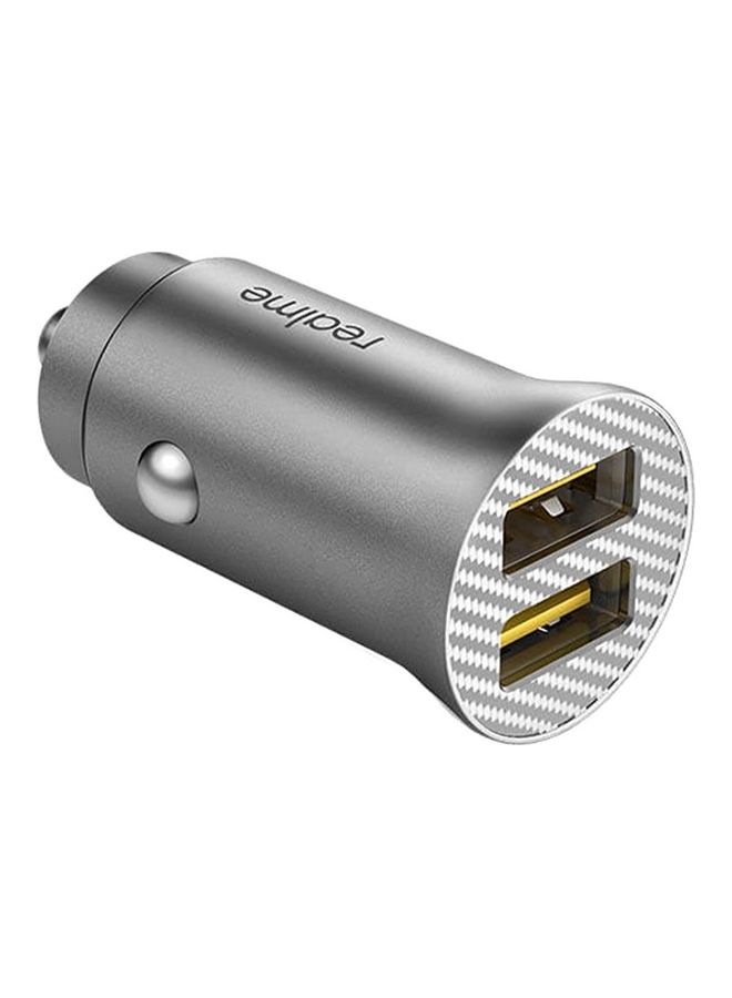 realme 33W Car Charger Metal Dual USB Port Fast Charging Socket Adapter Silver  - Image 1