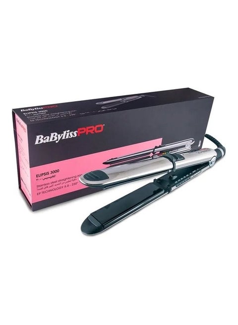 BaBylissPRO Elipsis 3000 Professional Hair Straightener with Black Stainless-Steel Body | Dual Function for Curling & Straightening | Ionic Technology | EP 5.0 Ceramic Plates – BAB3000EPSDE
