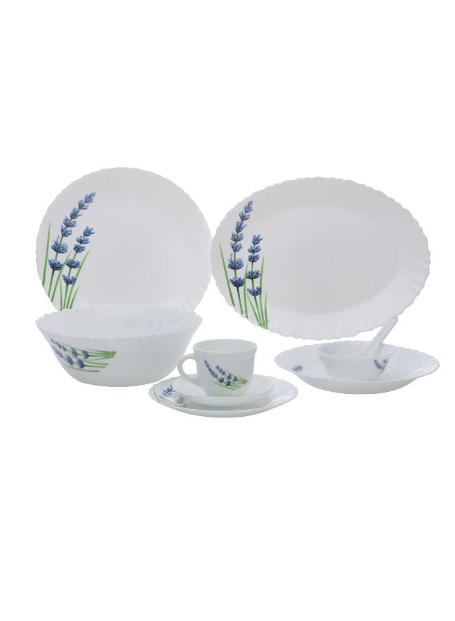 Royalford 44-Piece Opal Ware Floral Dinner Set With 1X33Cm Oval Plate, 6X22Cm Soup Plates, 1X23Cm Serving Bowl, 6X25Cm Dinner Plates, 6X19Cm Dessert Plates, 6X11Cm Small Bowls, 6Xserving Spoons, 12Xcup And Saucer Sets, Serves 6, Multicolor English Lavender  - Image 2