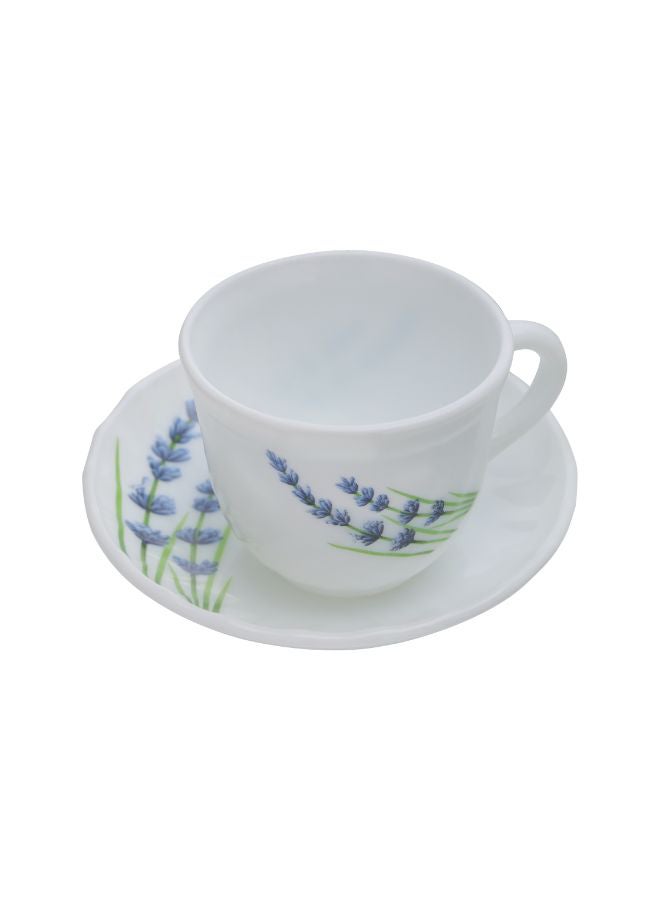 Royalford 44-Piece Opal Ware Floral Dinner Set With 1X33Cm Oval Plate, 6X22Cm Soup Plates, 1X23Cm Serving Bowl, 6X25Cm Dinner Plates, 6X19Cm Dessert Plates, 6X11Cm Small Bowls, 6Xserving Spoons, 12Xcup And Saucer Sets, Serves 6, Multicolor English Lavender  - Image 5