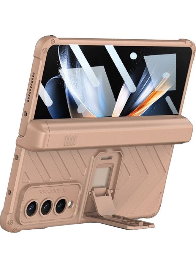 MARGOUN Samsung Galaxy Z Fold 3 5G Case with Pen Screen Protector Glass Film Built-in Kickstand Full Body Protection Rose Gold - Image 2