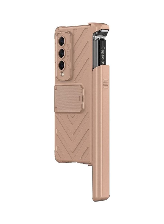 MARGOUN Samsung Galaxy Z Fold 3 5G Case with Pen Screen Protector Glass Film Built-in Kickstand Full Body Protection Rose Gold - Image 3