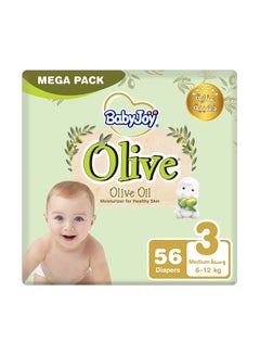 BabyJoy Olive Tape Diaper, Size 3, Medium, 6-12 Kg, Mega Pack, 56 Diapers  - Image 1