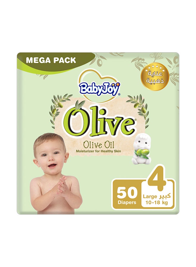 BabyJoy Olive Tape Diaper, Size 4, Large, 10-18 Kg, Mega Pack, 50 Diapers  - Image 1