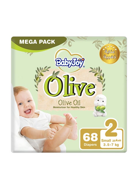 Olive Tape Diaper, Size 2, Small, 3.5-7 Kg, Mega Pack, 68 Diapers