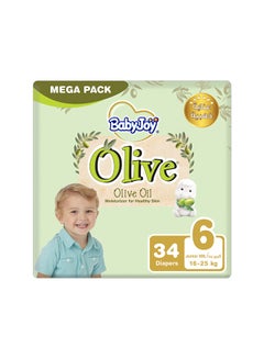 BabyJoy Olive Tape Diaper, Size 6, Junior XXL, 16-25 Kg, Mega Pack, 34 Diapers  - Image 1