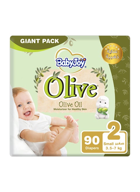 Olive Tape Diaper, Size 2, Small, 3.5-7 Kg, Giant Pack, 90 Diapers