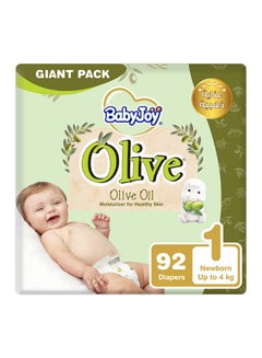 BabyJoy Olive Tape Diaper, Size 1, Newborn, 0-4 Kg, Giant Pack, 92 Diapers  - Image 1