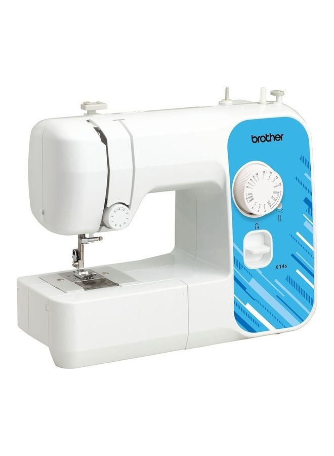 brother - X14S Portable Free Arm Electrical Sewing Machine Featuring 14 built-in stitches and 4-step buttonhole | Brother Sewing Machine with Top-Load Bobbin and LED Sewing Light | Built-in Needle Threader and Instructional DVD Easy to Use for Beginners and  Home Sewing | White/Blue color | Made in Vietnam X14S White - Image 1