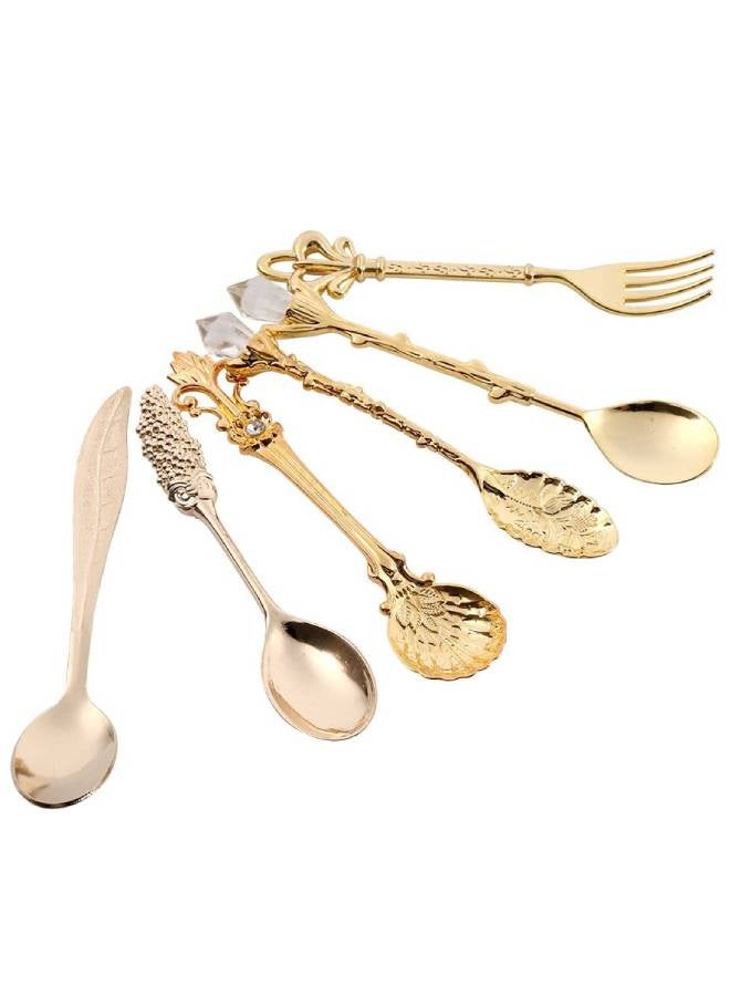 Generic - 6-Piece Royal Style Mini Coffee Spoons And Fork Set Gold 11.8 x 2cm - Image 1