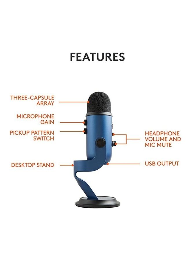 Logitech - Blue Yeti USB Microphone For Recording Streaming Gaming Podcasting On PC Condenser Mic For Laptop Logitech-Blue Blue - Image 1