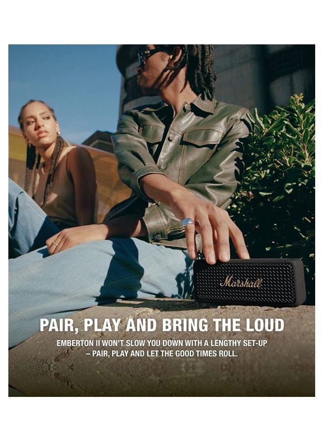 Marshall - Emberton II Portable Bluetooth Speakers Water Resistant Wireless 30 Plus Hour Of Playtime Black/Brass - Image 1