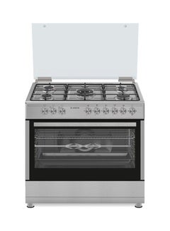 Ariston 90x60 Cm Freestanding Cooker Gas Cooking Range-5 Burners With 1 Triple Crown Sabaf One Hand Automatic Ignition Full Safety Skewer Turnspit Matt Finish Grids Maxi-Oven AM9GM1KMXMEA Silver 
