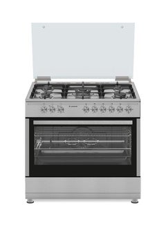 Ariston 90x60 Cm Freestanding Cooker Gas Cooking Range-5 Burners With 1 Triple Crown Sabaf One Hand Automatic Ignition Full Safety Skewer Turnspit Cast Iron Grids Maxi-Oven AM9GC6KCXMEA Silver 