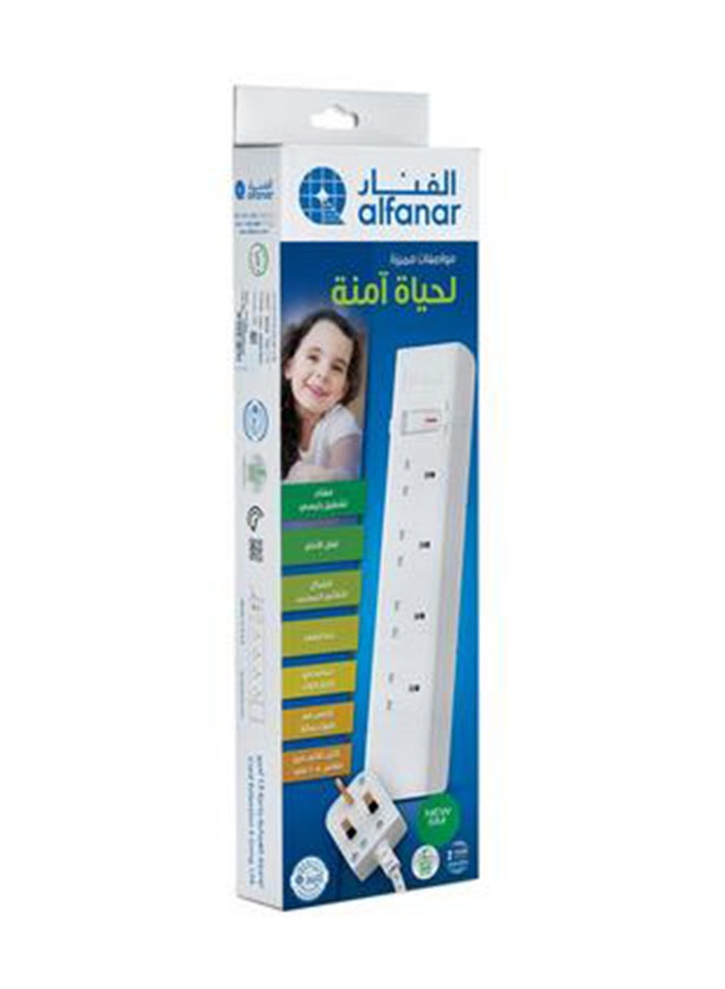 الفنار - وصلة سلك 4 مقابس 13 أمبير أبيض 5 متر أبيض 5متر - Image 1