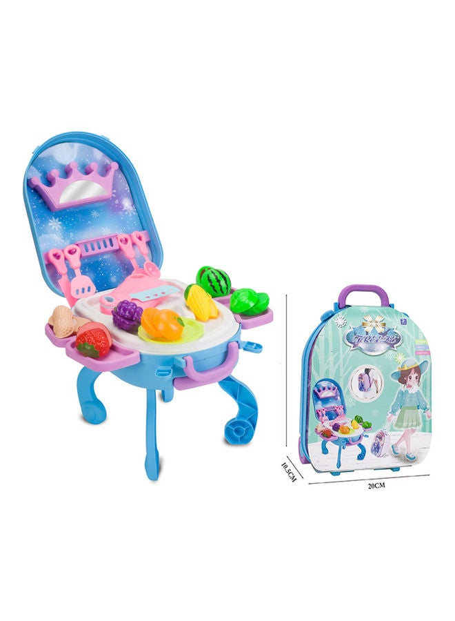 Kidle Children Pretend Toy Play Food Set Kitchen Accessories House Fruit Cutler Suitcase Backpack Display Stand 35*45*45cm  - Image 1