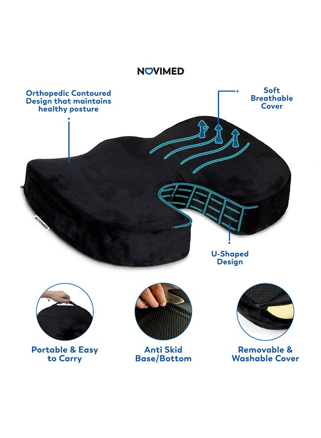 Orthopedic Coccyx Cushion For Comfortable Driving With Ergonomic Memory Foam Ideal For Office, Gaming Chair Seat Velvet Black 46x36x7cm 