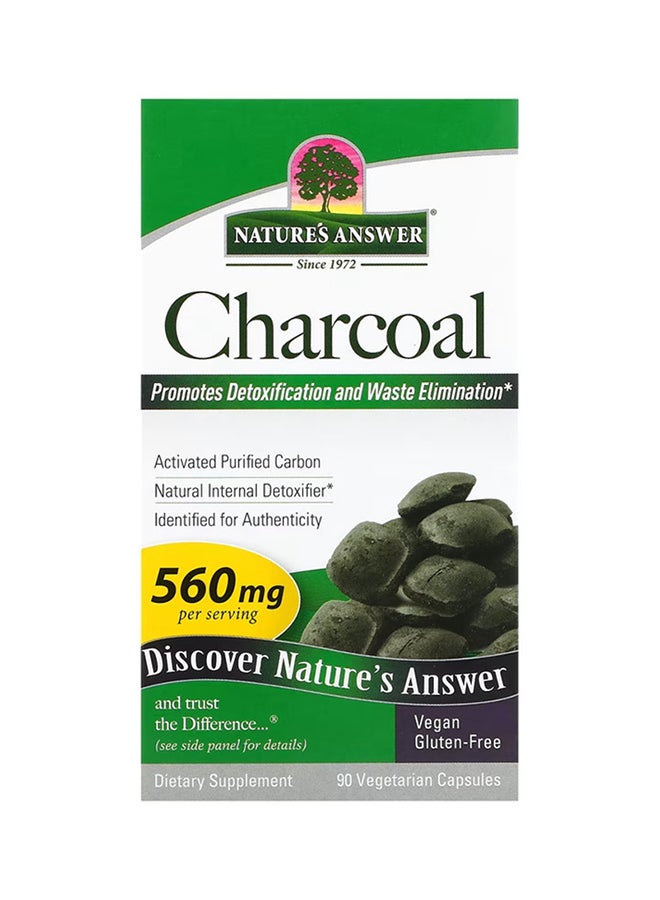 NATURE'S ANSWER Charcoal Activated Purified Carbon 560 mg - 90 Vegetarian Capsules  - Image 1