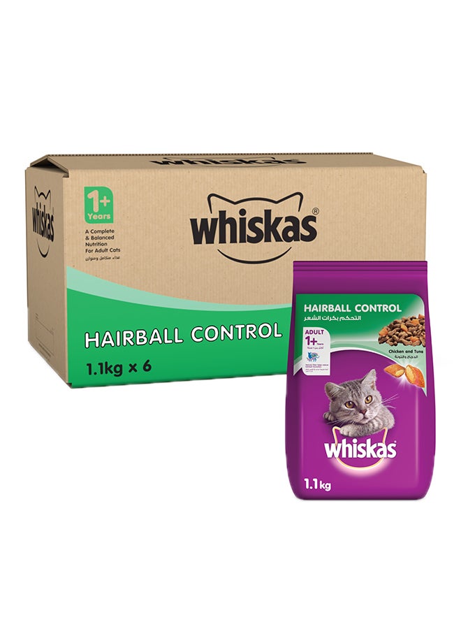 Whiskas Chicken And Tuna Hairball Control Dry Food Bag Pack Of 6 1.1kg  - Image 1