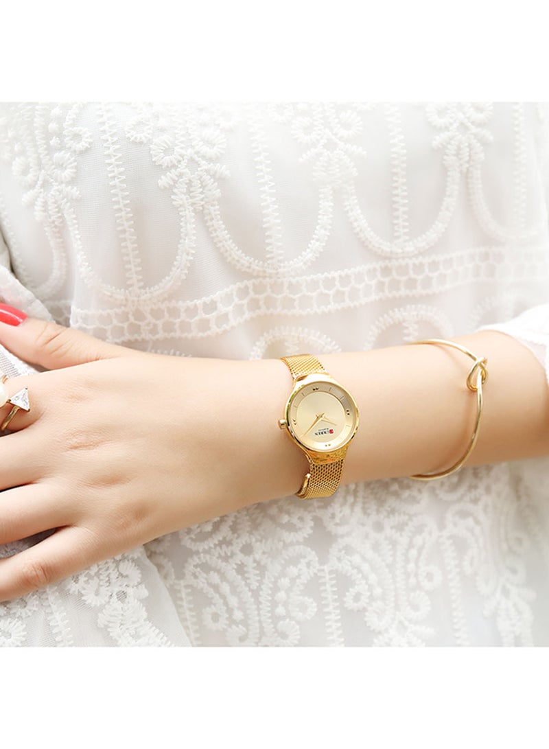 CURREN - Women's Waterproof Stainless Steel Mesh BAnd Quartz Watch 9028 - 27 mm - Gold - Image 1