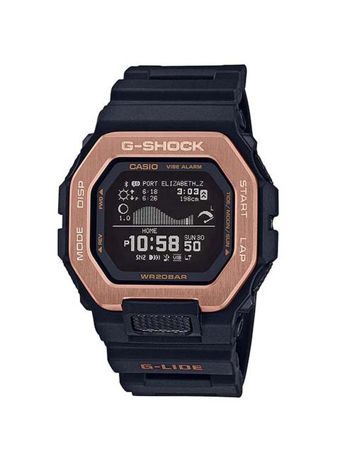 ساعة يد رقمية دائرية الشكل بسوار من الراتنج مقاس 54 مم - لون أسود - طراز GBX-100NS-4DR