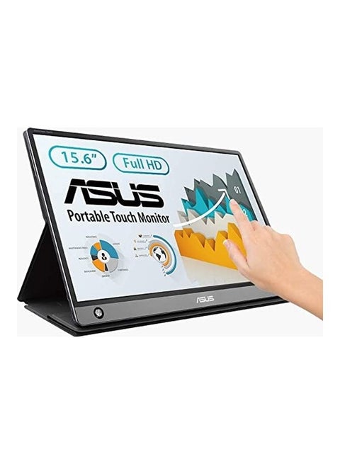 شاشة ZenScreen MB16AMT مقاس 15.6 بوصة عالية الدقة محمولة تعمل باللمس IPS غير وهج وبطارية مدمجة ومكبرات صوت للعناية بالعين USB Type-C Micro HDMI مع حافظة ذكية قابلة للطي