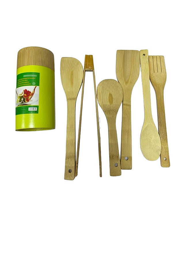 طقم ملاعق وحامل من الخشب مكون من 5 قطع بيج standard - Image 2