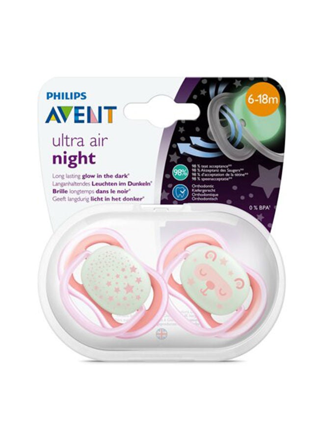 2-Piece Ultra Air Night Soft Pacifier Set for 6-18 Months, White/Pink - SCF376/22