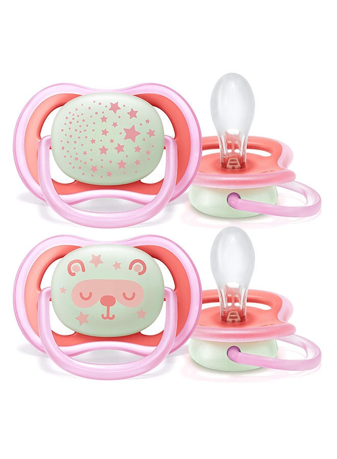 2-Piece Ultra Air Night Soft Pacifier Set for 6-18 Months, White/Pink - SCF376/22