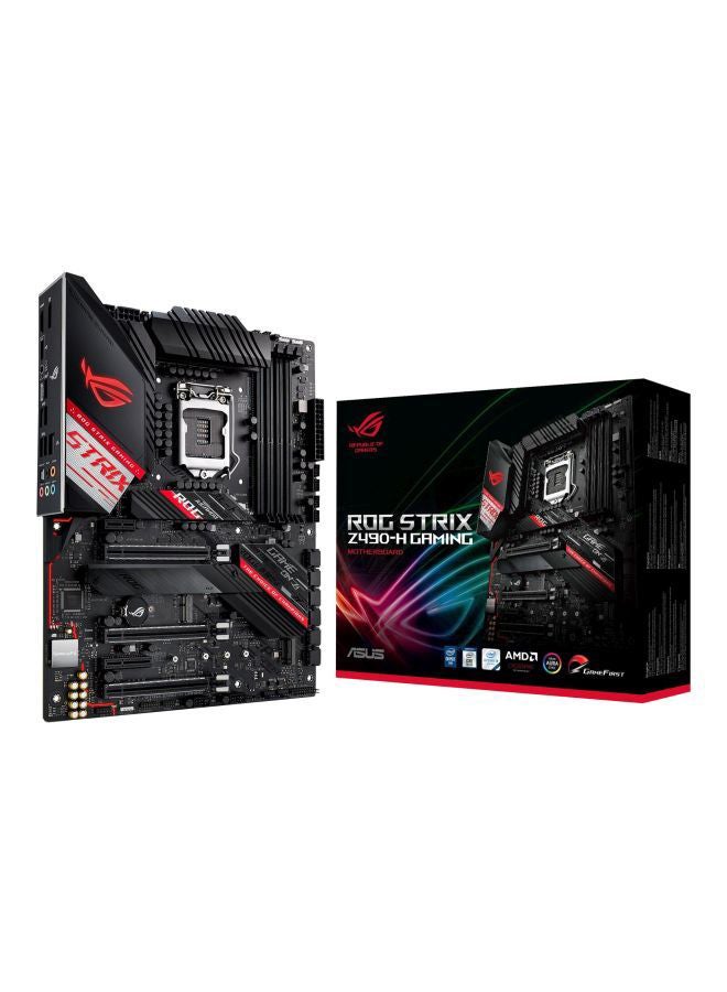 ASUS - ROG STRIX Z490-H GAMING (INTEL Z490) LGA 1200 (Intel 10th Gen) ATX gaming motherboard (12+2 Power Stages,DDR4 4600, Intel 2.5 Gb Ethernet, USB 3.2 Gen 2, AURA Sync) 24.4x30.5cm Black/Silver/Red - Image 1