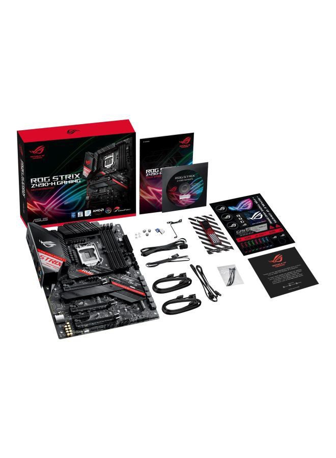 ASUS - ROG STRIX Z490-H GAMING (INTEL Z490) LGA 1200 (Intel 10th Gen) ATX gaming motherboard (12+2 Power Stages,DDR4 4600, Intel 2.5 Gb Ethernet, USB 3.2 Gen 2, AURA Sync) 24.4x30.5cm Black/Silver/Red - Image 1