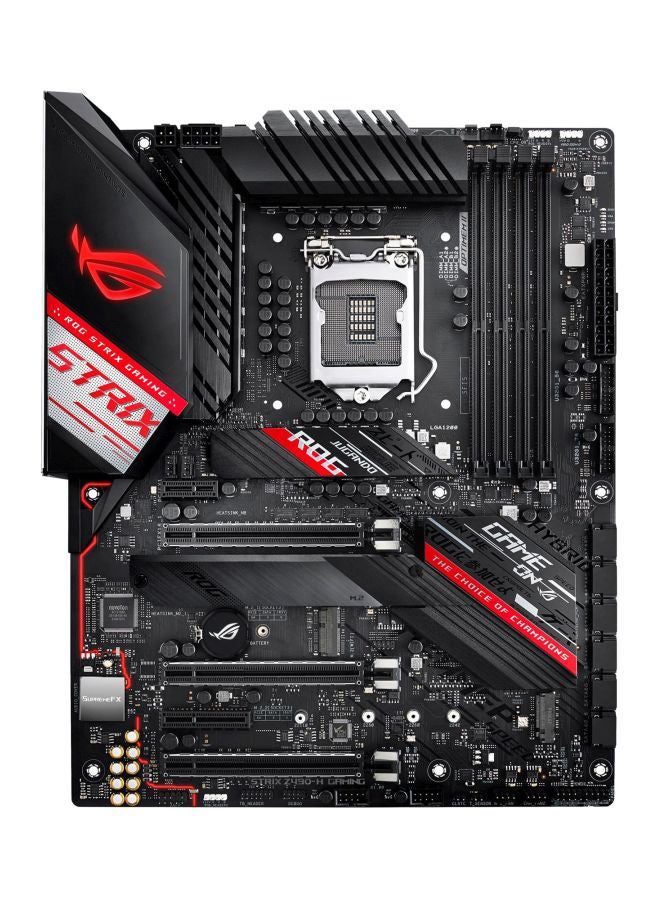 ASUS - ROG STRIX Z490-H GAMING (INTEL Z490) LGA 1200 (Intel 10th Gen) ATX gaming motherboard (12+2 Power Stages,DDR4 4600, Intel 2.5 Gb Ethernet, USB 3.2 Gen 2, AURA Sync) 24.4x30.5cm Black/Silver/Red - Image 1