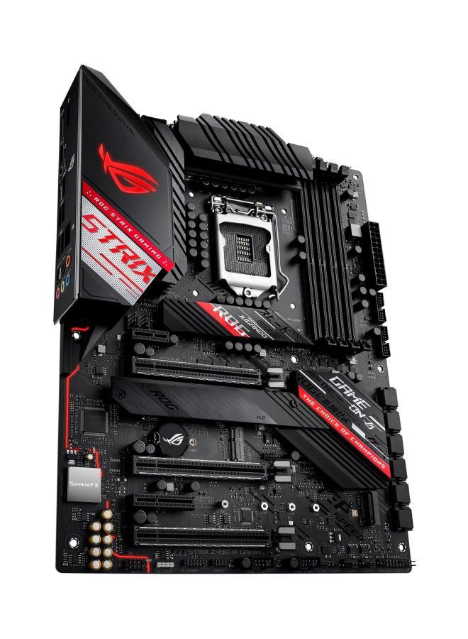 ASUS - ROG STRIX Z490-H GAMING (INTEL Z490) LGA 1200 (Intel 10th Gen) ATX gaming motherboard (12+2 Power Stages,DDR4 4600, Intel 2.5 Gb Ethernet, USB 3.2 Gen 2, AURA Sync) 24.4x30.5cm Black/Silver/Red - Image 1