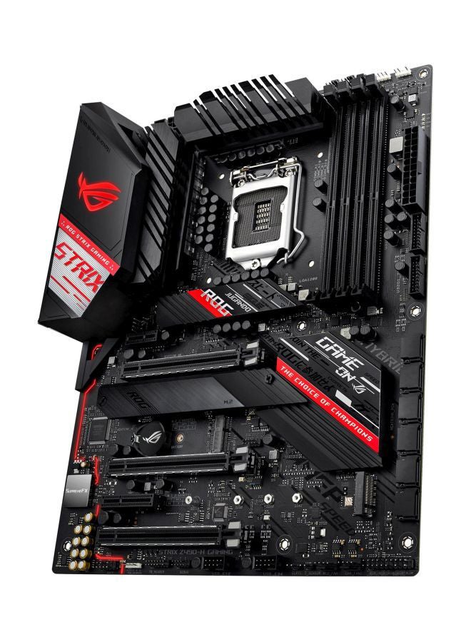 ASUS - ROG STRIX Z490-H GAMING (INTEL Z490) LGA 1200 (Intel 10th Gen) ATX gaming motherboard (12+2 Power Stages,DDR4 4600, Intel 2.5 Gb Ethernet, USB 3.2 Gen 2, AURA Sync) 24.4x30.5cm Black/Silver/Red - Image 1
