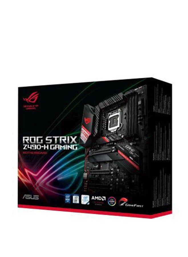 ASUS - ROG STRIX Z490-H GAMING (INTEL Z490) LGA 1200 (Intel 10th Gen) ATX gaming motherboard (12+2 Power Stages,DDR4 4600, Intel 2.5 Gb Ethernet, USB 3.2 Gen 2, AURA Sync) 24.4x30.5cm Black/Silver/Red - Image 1
