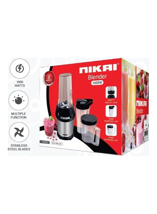 NIKAI Blender With 3 Jars 700 ml 1000 W NB909A Black/Clear/Silver  - Image 2