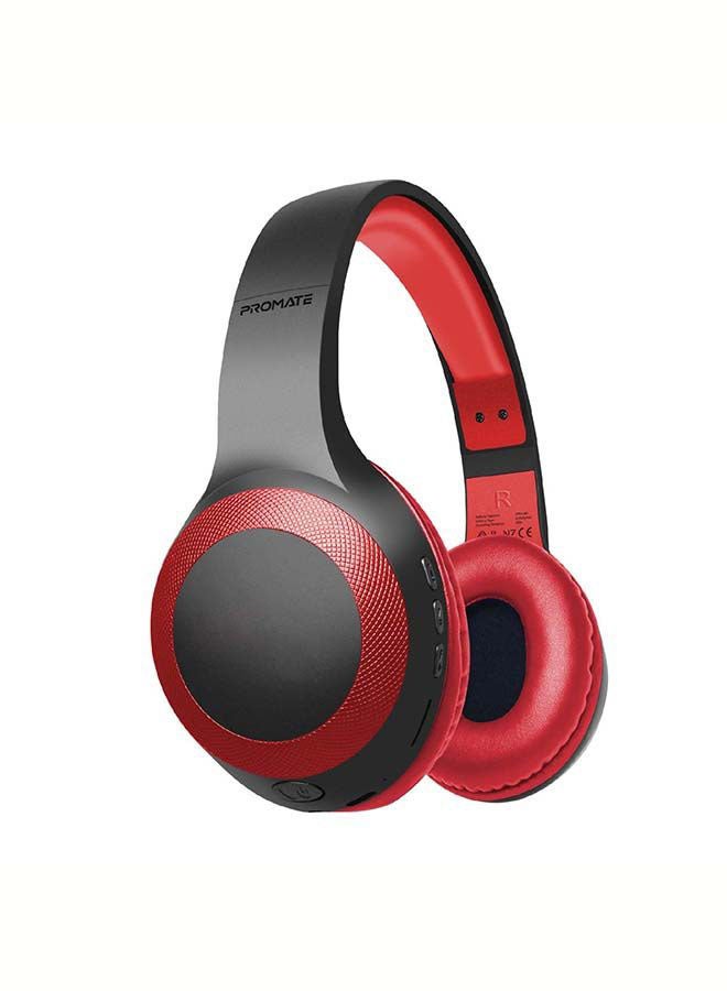 PROMATE Over-Ear Deep Bass Wired/Wireless Headphone with Long Paytime, Hi-Fi Sound, Built-In Mic, On-Ear Controls, Soft Earpads, MicroSD Card Slot and AUX Port for iPhone, Samsung, iPad Pro, LaBoca Red  - Image 1